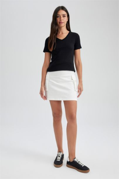 A Cut Gabardine Normal Waist Mini Skirt
