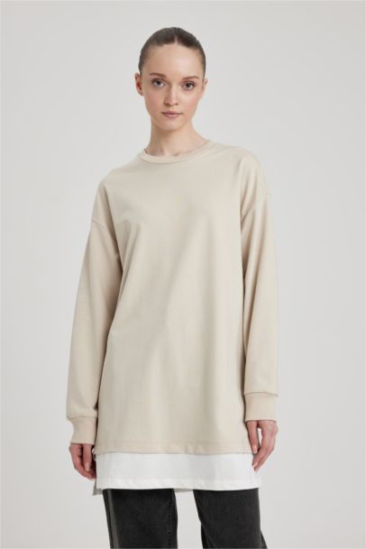 Regular Fit Crew Neck Sweatshirt Tunic