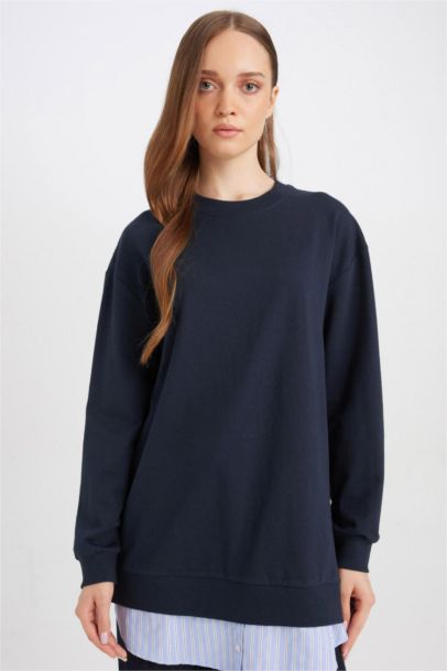 Regular Fit Crew Neck Sweatshirt Tunic