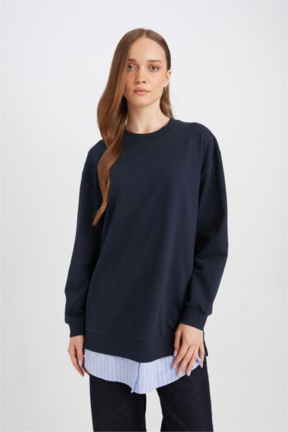 Regular Fit Crew Neck Sweatshirt Tunic