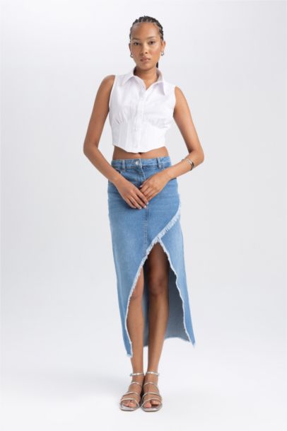 Long Fit Denim Skirt