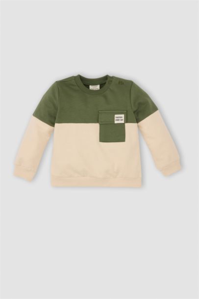 Sweat-shirt en tissu fin à Coupe Régulière et Col rond à Blocs de Couleurs