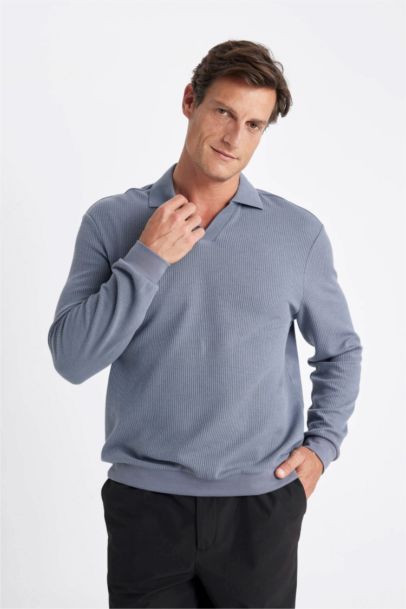 Regular Fit Polo Neck Jacquard Knitwear Sweatshirt