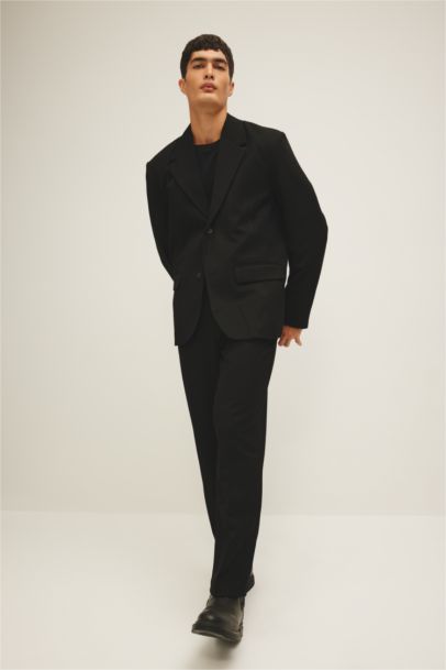 بليزر بيزك قصة مريحة مبطن بأزرار أسود