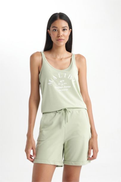 Regular Fit Slogan Crew Neck Sleeveless Tank Top