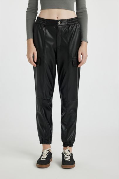 Cargo Jogger Faux Leather Trousers