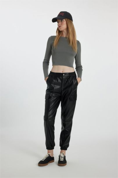 Cargo Jogger Faux Leather Trousers