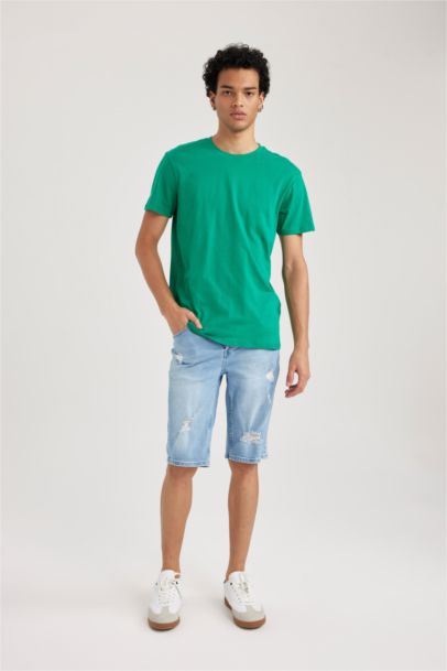 %100 Pamuk Slim Fit Dar Kesim Bisiklet Yaka Basic Düz Kısa Kollu Tişört