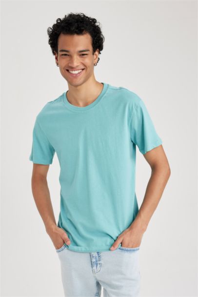 %100 Pamuk Slim Fit Dar Kesim Bisiklet Yaka Basic Düz Kısa Kollu Tişört