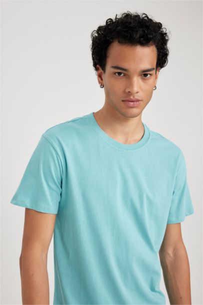 %100 Pamuk Slim Fit Dar Kesim Bisiklet Yaka Basic Düz Kısa Kollu Tişört