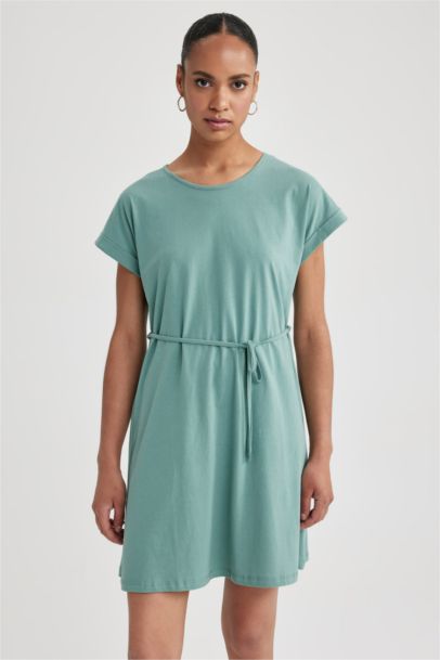 A-Line Crew Neck Cotton Dress