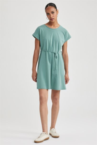 A-Line Crew Neck Cotton Dress