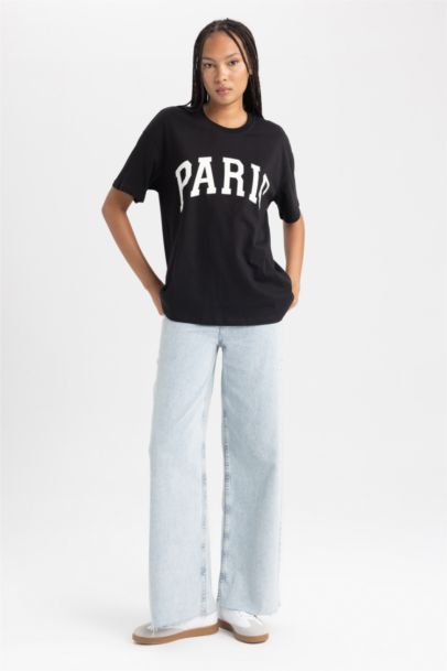 تيشيرت اوفر سايز نص ردن ياخة مستديرة