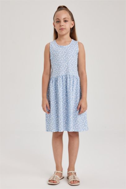 Desenli Pamuklu Elbise Kız Çocuk