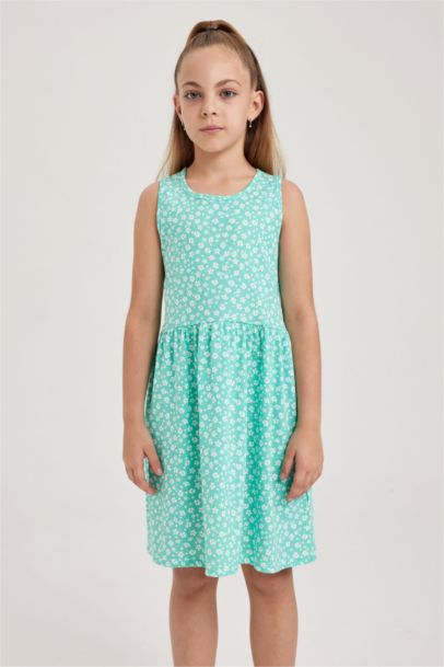 Desenli Pamuklu Kolsuz Elbise Kız Çocuk