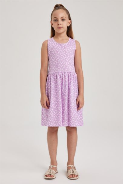 Desenli Pamuklu Kolsuz Elbise Kız Çocuk