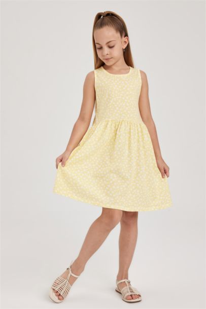 Desenli Pamuklu Kolsuz Elbise Kız Çocuk