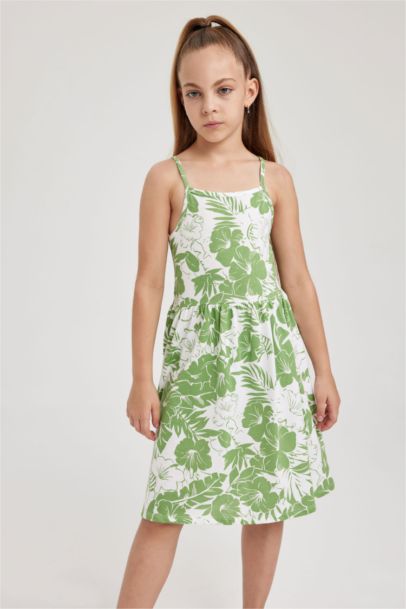 Desenli Pamuklu Elbise Kız Çocuk