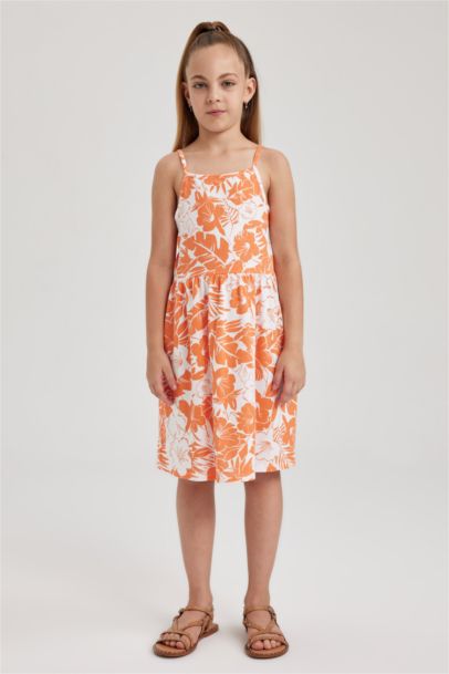 Desenli Pamuklu Elbise Kız Çocuk