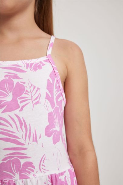 Desenli Pamuklu Askılı Elbise Kız Çocuk