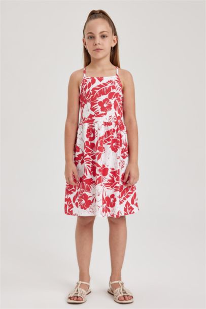 Desenli Pamuklu Askılı Elbise Kız Çocuk