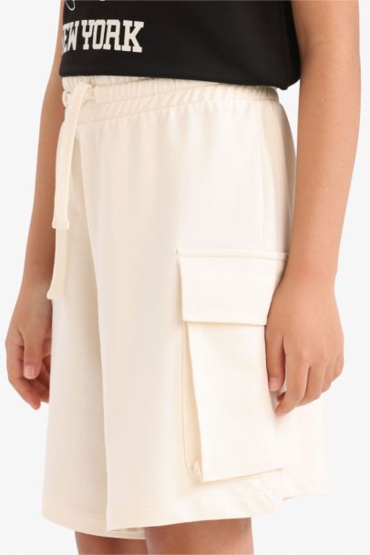 Beli Lastikli Kargo Cepli Şort Kız Çocuk