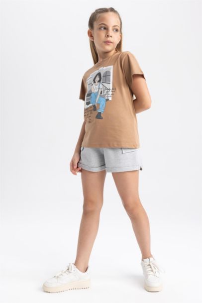 Girl Cargo Fit Sweatshirt Fabric Shorts