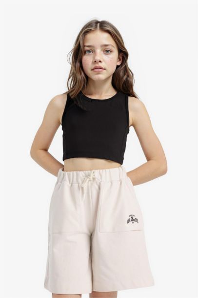 Beli Lastikli Basic Düz Şort Kız Çocuk