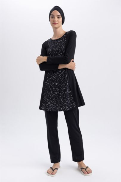 بوركيني بقصة عادية أسود - 3 قطع