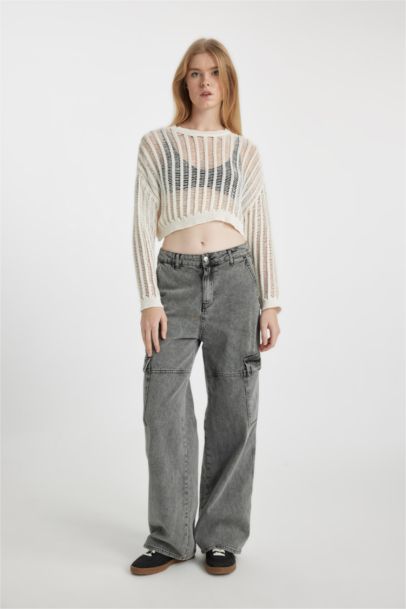 Pull Coupe Régulière Col Rond En Maille Côtelée