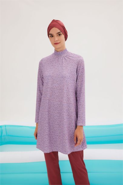 بوركيني بقصة عادية بنفسجي فاتح - 3 قطع