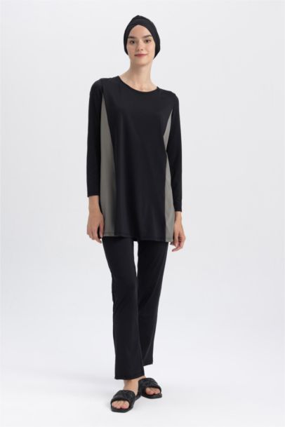 بوركيني بقصة عادية بوليستر - 3 قطع