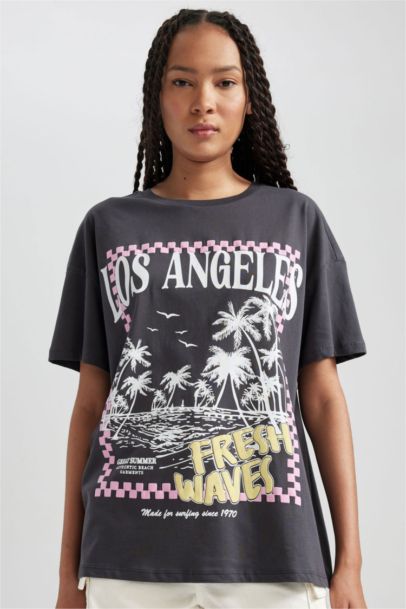 تيشيرت قطن اوفر سايز مطبوع نص ردن