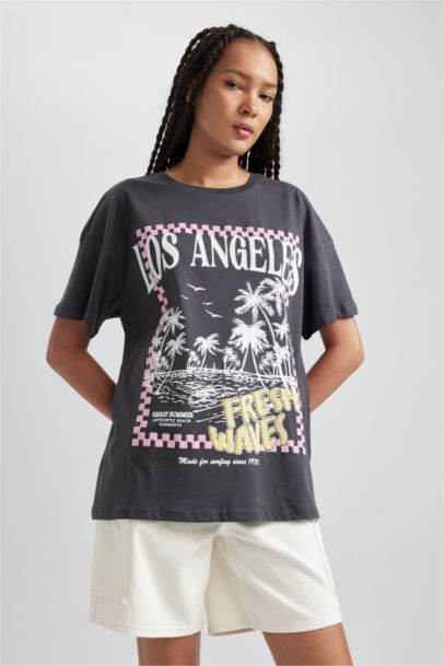 تيشيرت قطن اوفر سايز مطبوع نص ردن