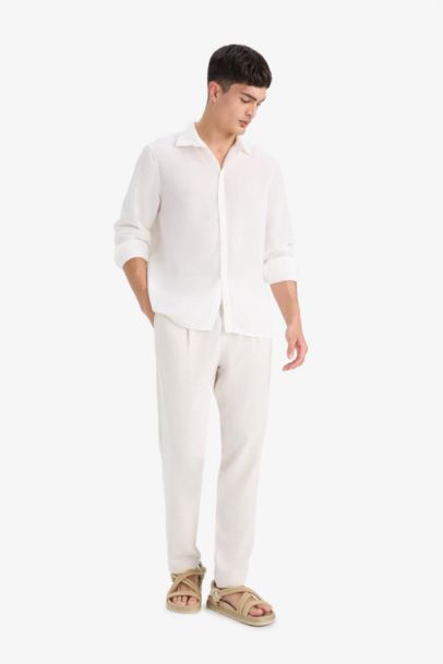 Relax Fit Wide Leg Linen Blend Trousers