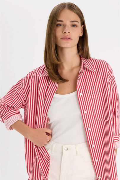 Oversize Fit Poplin Striped Shirt