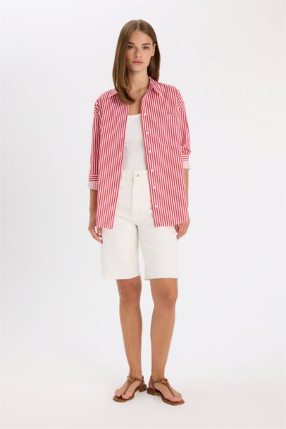 Oversize Fit Poplin Striped Shirt