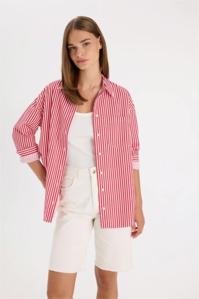 Oversize Fit Poplin Striped Shirt