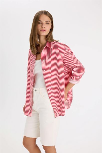 Oversize Fit Poplin Striped Shirt