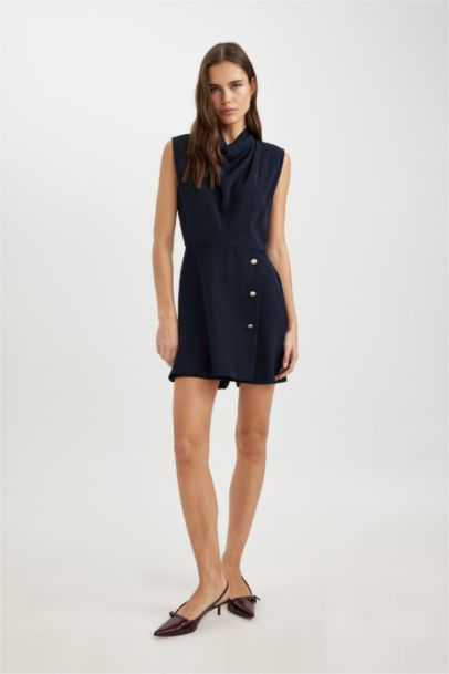 Combinaison Crêpe sans Manches à Col Dégagé