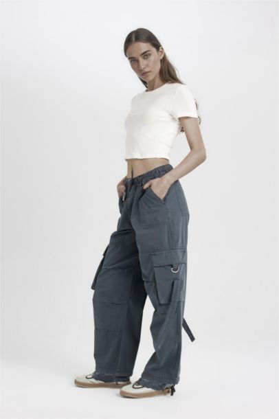 Wide Leg Gabardine Cargo Pants