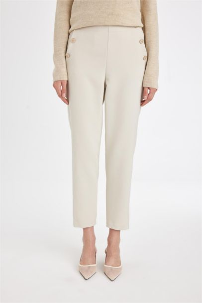 Carrot Fit High Waist Straight Leg Trousers