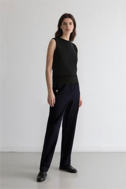 Carrot Fit Basic High Waist Straight Leg Trousers