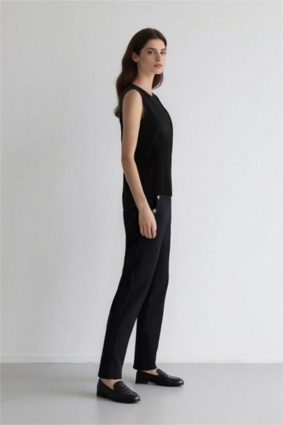 Carrot Fit Basic High Waist Straight Leg Trousers