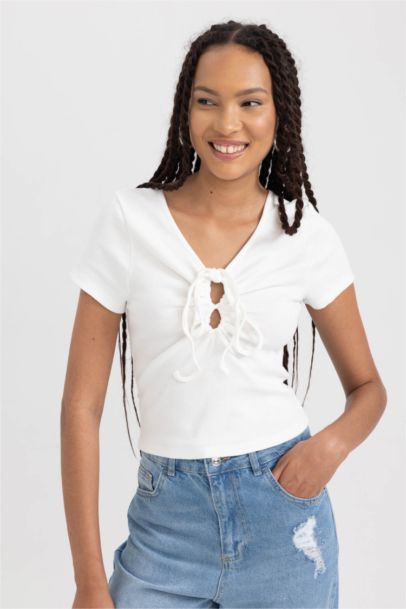 Slim Fit V-Neck Camisole Short Sleeve T-Shirt