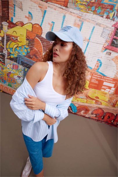 Fitted Corduroy Cotton One Shoulder Crop Top