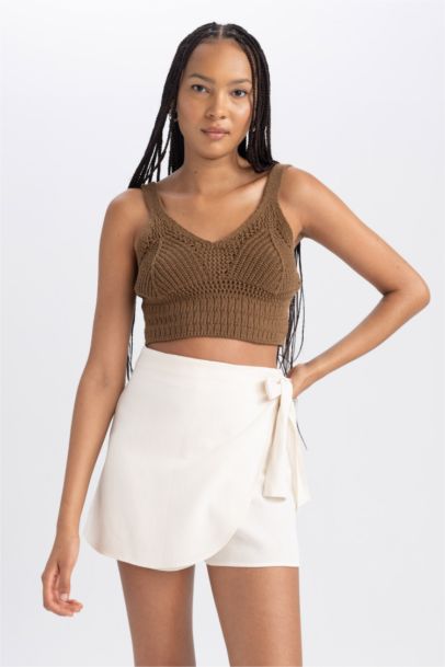 Linen Blended Normal Waist Shorts