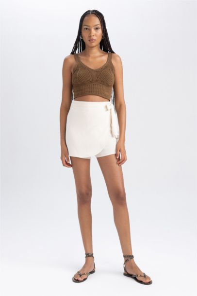 Linen Blended Normal Waist Shorts