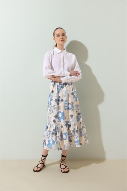 Puff Print Linen Blended Skirt