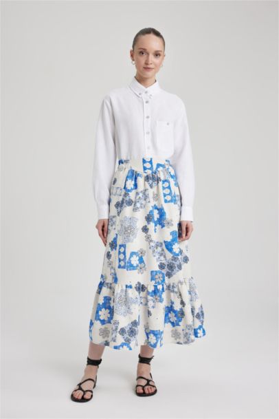 Puff Print Linen Blended Skirt